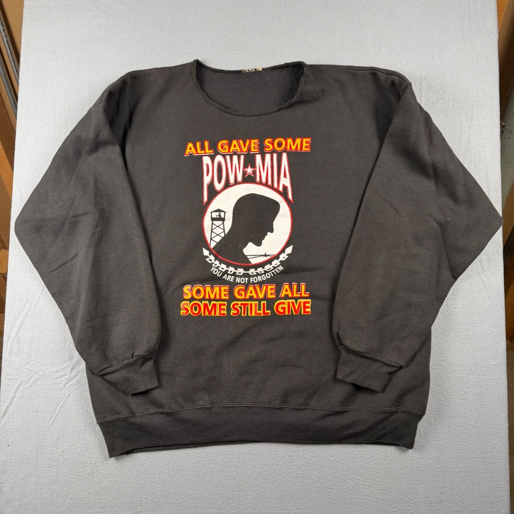 Vintage POW MIA Sweatshirt Black Graphic Military Tribute 90s Crewneck XL